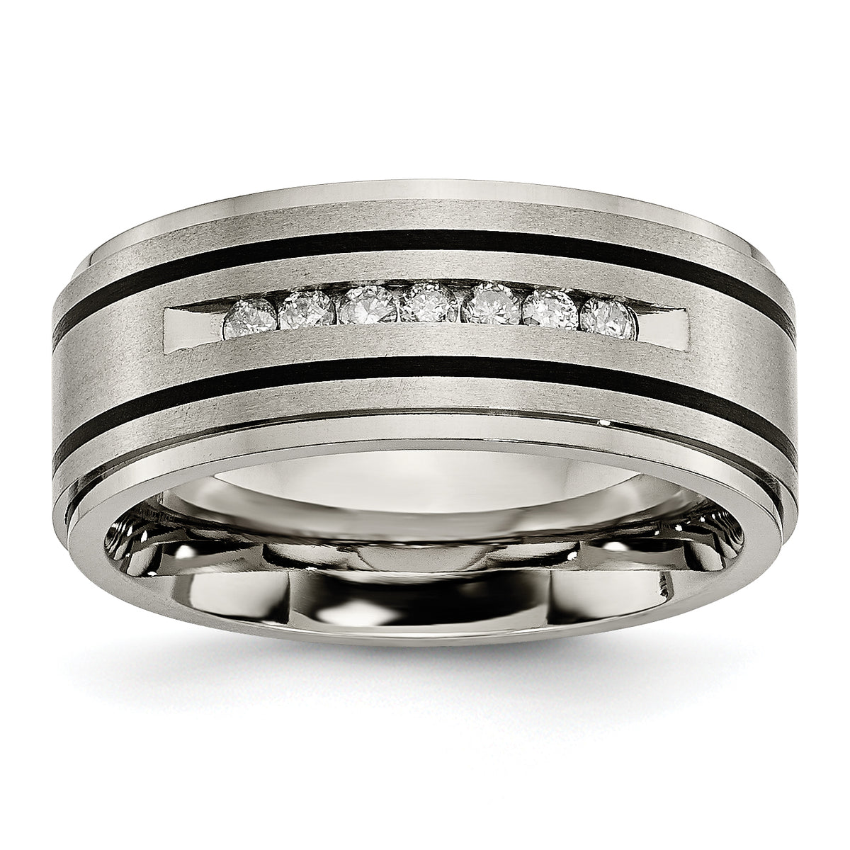 Titanium Brushed Polished and Enameled 1/4 Carat Diamond 9mm Band
