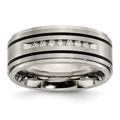 Titanium Brushed Polished and Enameled 1/4 Carat Diamond 9mm Band