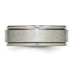Titanium 8mm Unisex Ridged Edge Wedding Band with Brushed Satin Finish