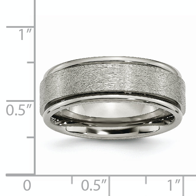 Titanium 8mm Unisex Ridged Edge Wedding Band with Brushed Satin Finish