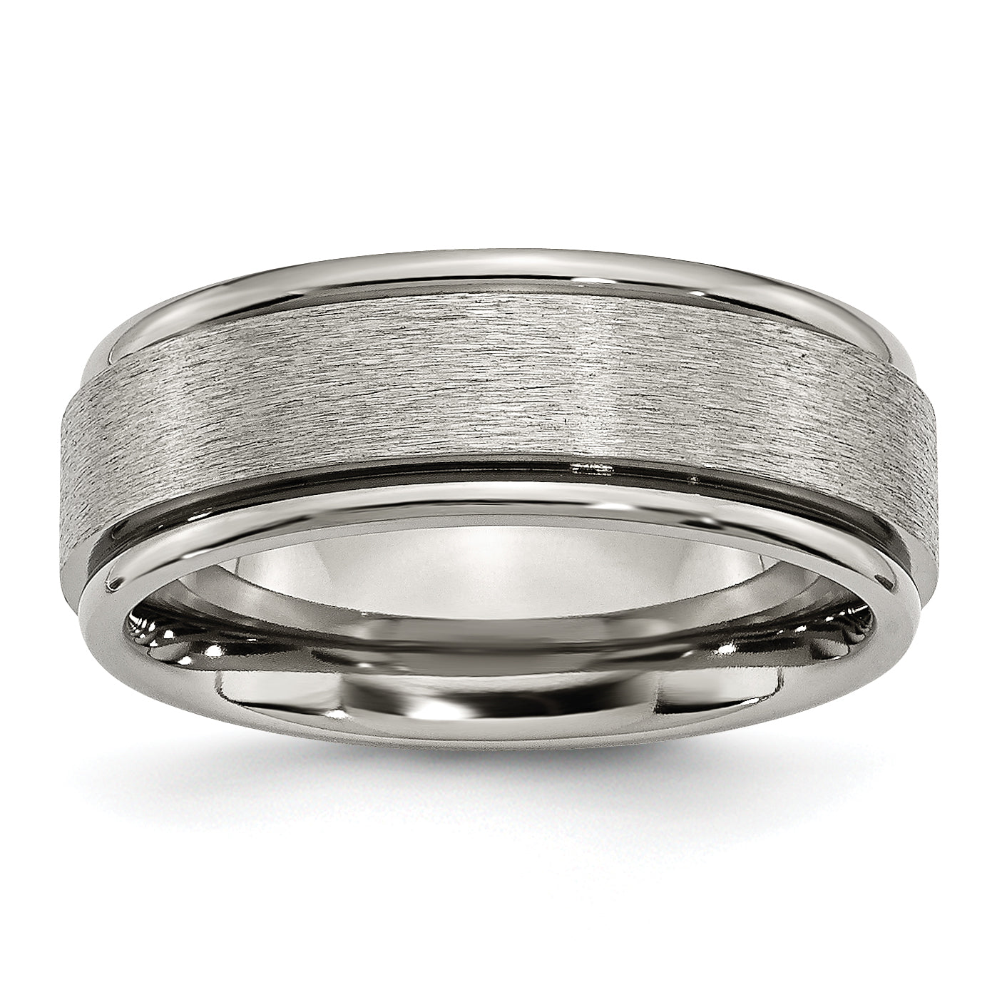 Titanium Brushed Center 8mm Ridged Edge Band Main image