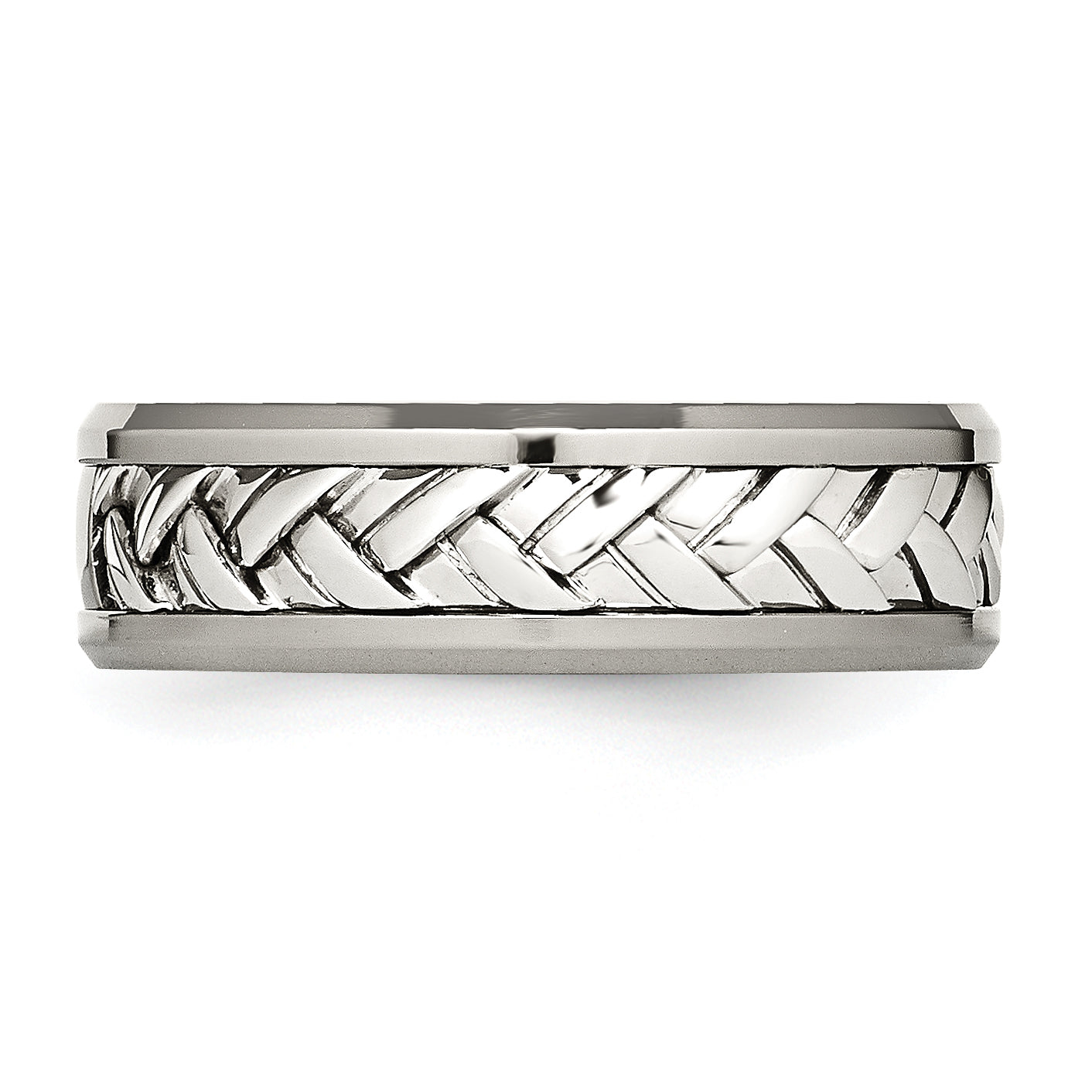 Titanium Sterling Silver Inlay Unisex Polished Diamond Wedding Band