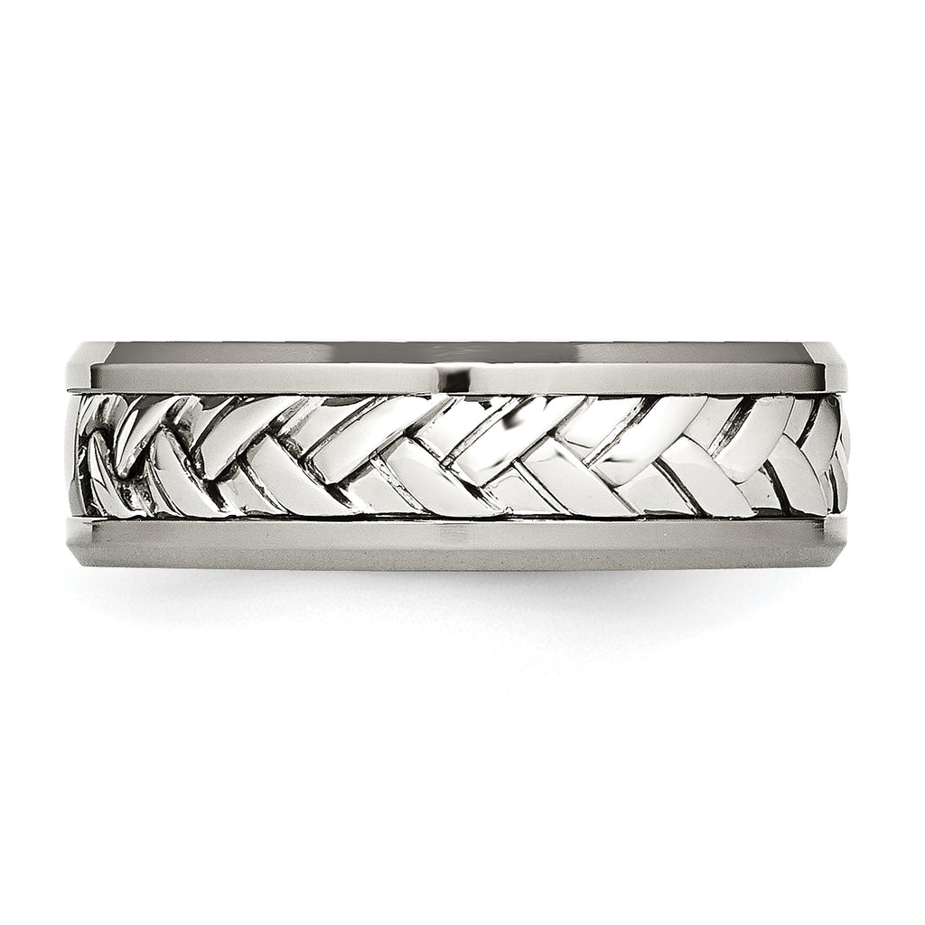 Diamond Inlay Wedding Band in Titanium & Sterling Silver, 7mm