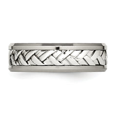 Titanium Sterling Silver Inlay Unisex Polished Diamond Wedding Band