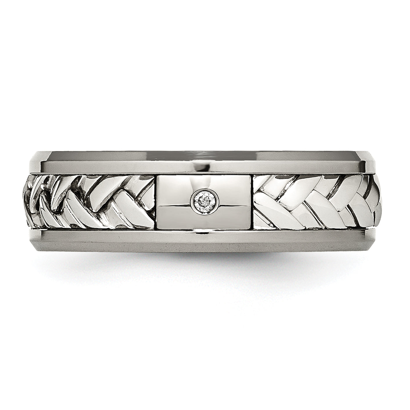Titanium Sterling Silver Inlay Unisex Polished Diamond Wedding Band