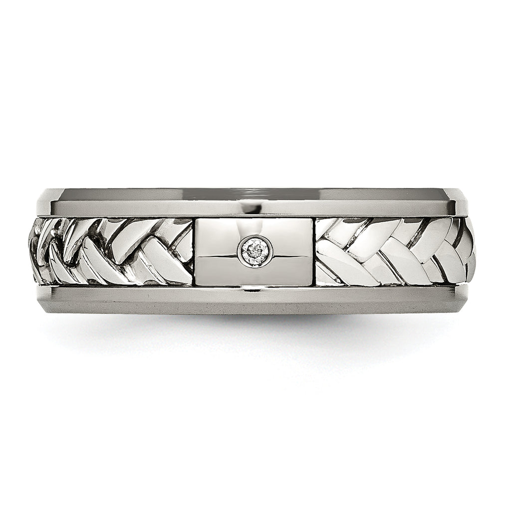 Diamond Inlay Wedding Band in Titanium & Sterling Silver, 7mm