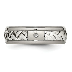 Titanium Sterling Silver Inlay Unisex Polished Diamond Wedding Band