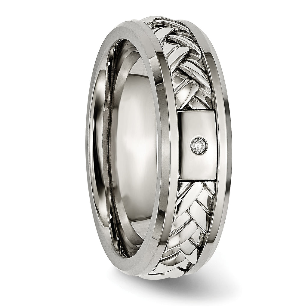 Diamond Inlay Wedding Band in Titanium & Sterling Silver, 7mm