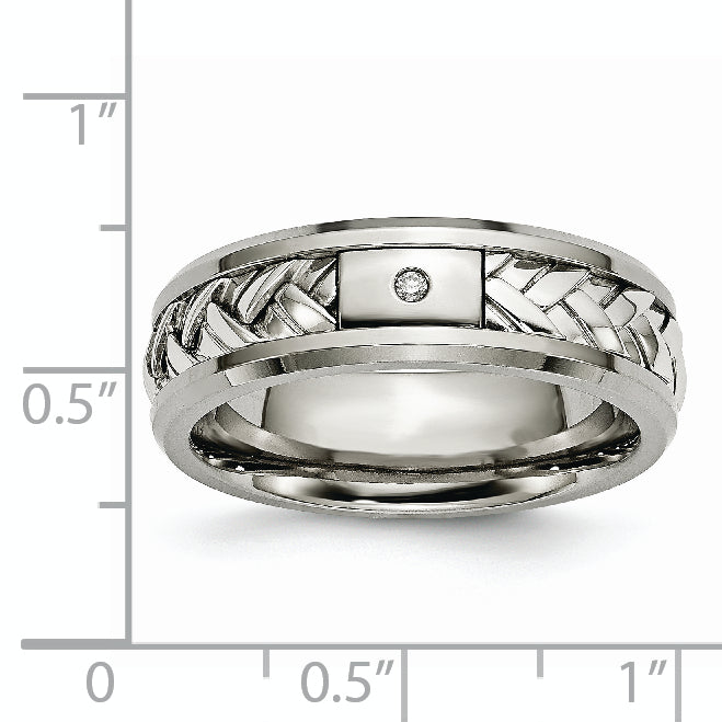 Titanium Sterling Silver Inlay Unisex Polished Diamond Wedding Band