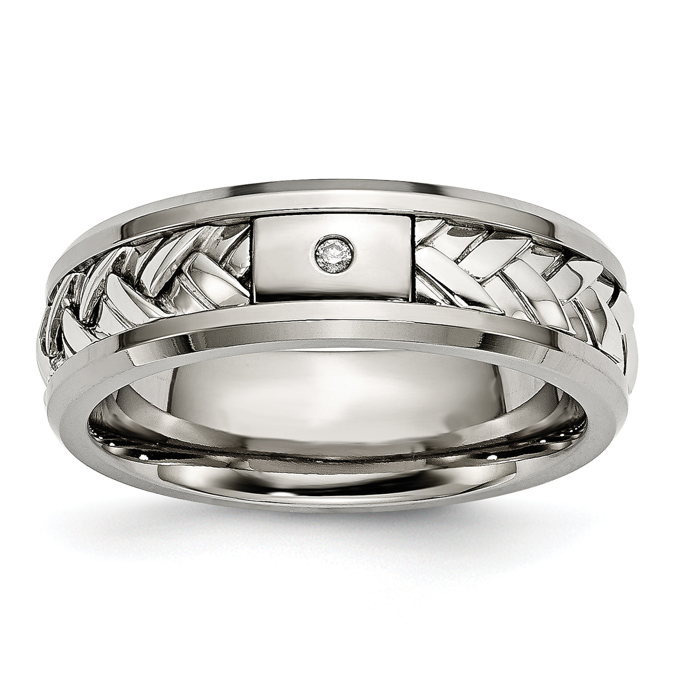 Titanium with Sterling Silver Inlay Polished 1pt. Diamond 7mm Band Main image