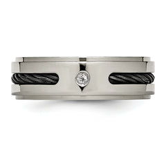 Titanium Unisex Wedding Band with Black IP-Plating and Diamond