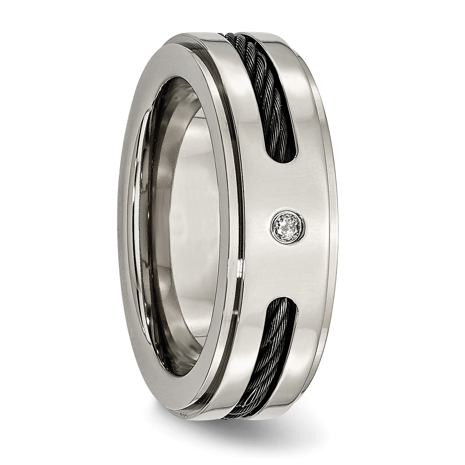 Titanium Unisex Wedding Band with Black IP-Plating and Diamond