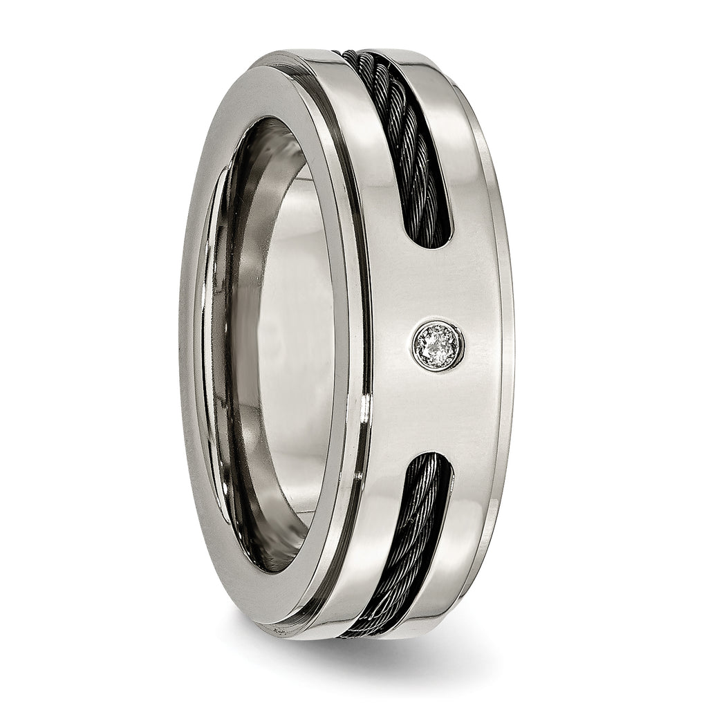 Titanium Unisex Wedding Band with Black IP-Plating and Diamond