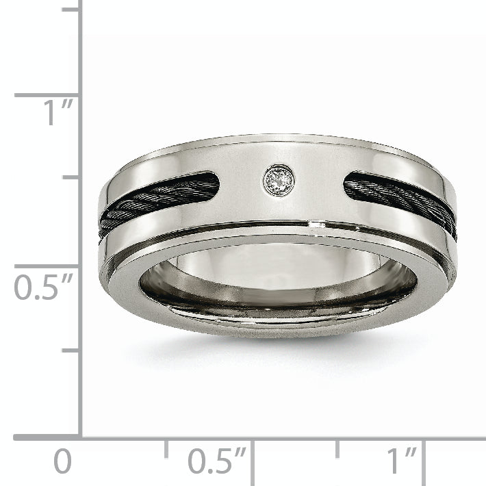 Titanium Unisex Wedding Band with Black IP-Plating and Diamond