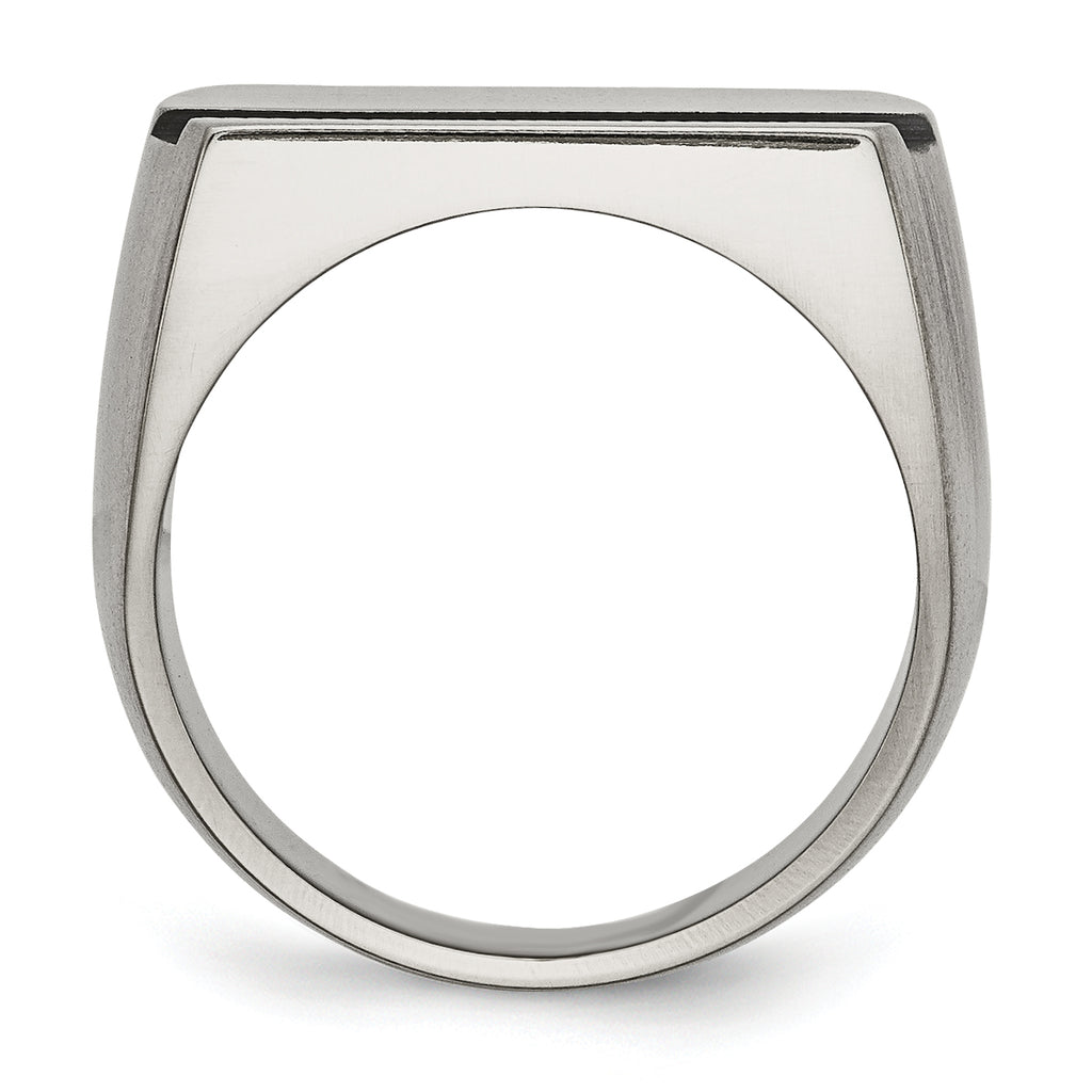 Titanium Men's Ring with Polished Brushed Grey and Blue Anodized Stripe