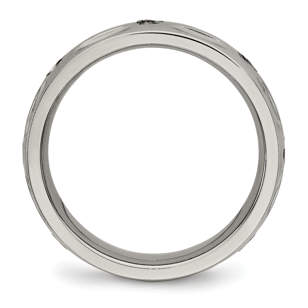 Grooved CZ Wedding Band in Titanium, 6mm