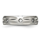 Grooved CZ Wedding Band in Titanium, 6mm