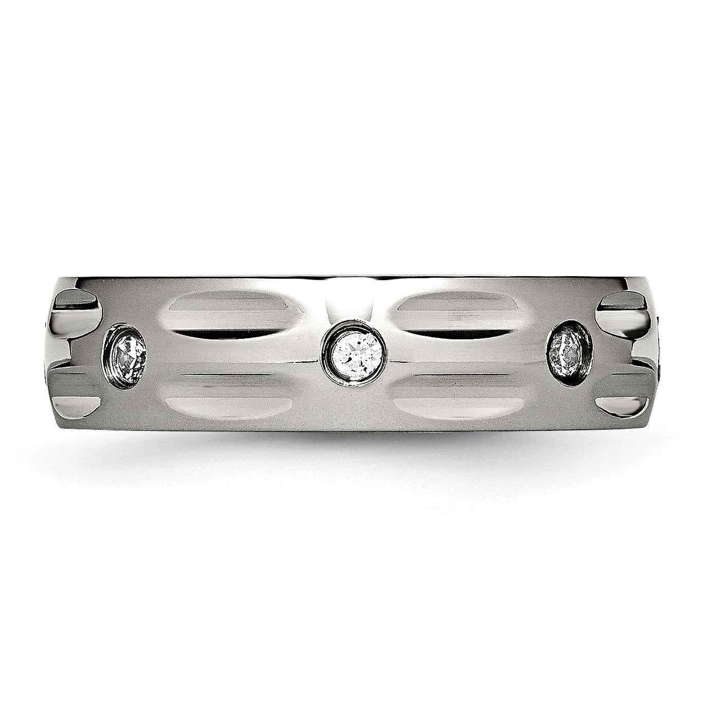 Grooved CZ Wedding Band in Titanium, 6mm