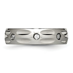 Titanium Unisex 6mm Grooved Wedding Band with CZ Polished Finish