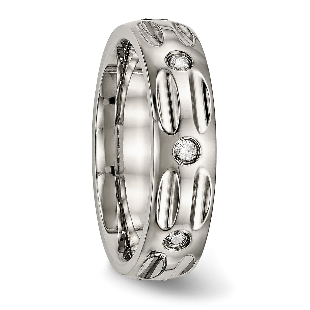 Grooved CZ Wedding Band in Titanium, 6mm
