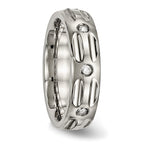 Grooved CZ Wedding Band in Titanium, 6mm