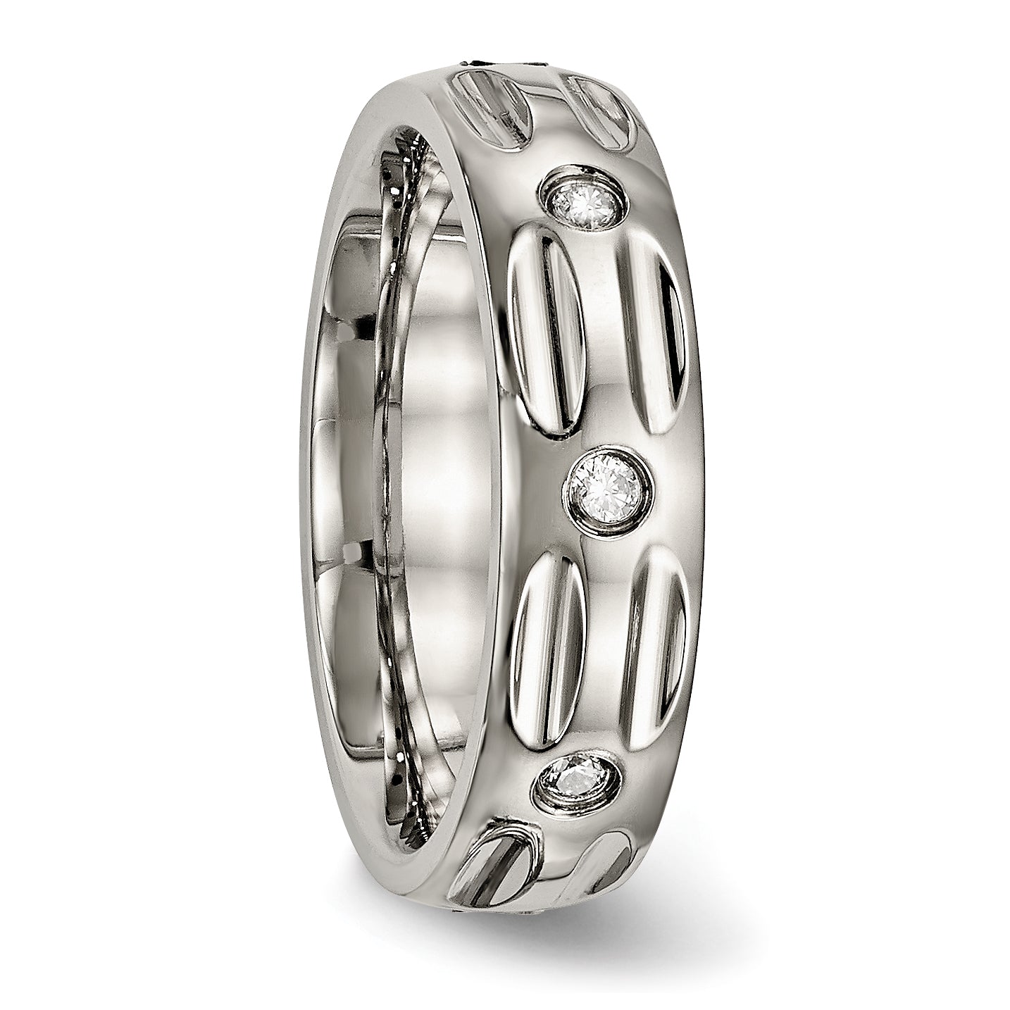 Grooved CZ Wedding Band in Titanium, 6mm