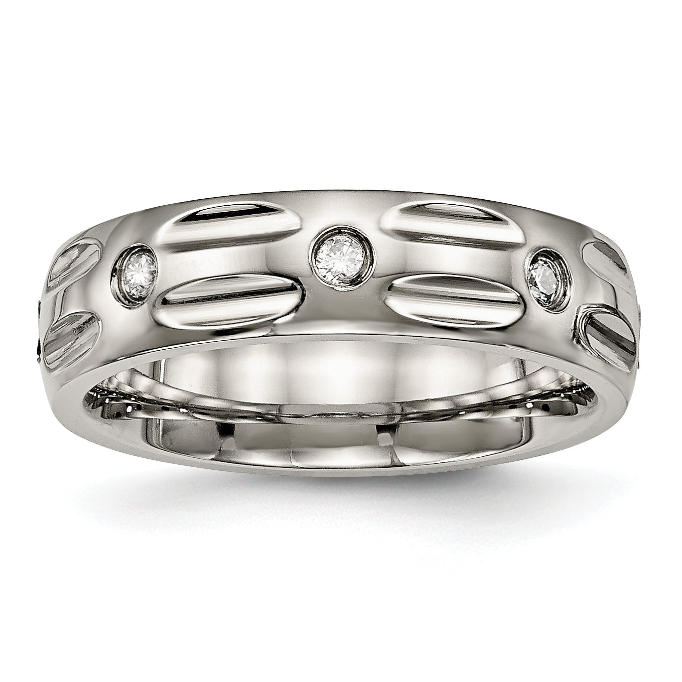 Titanium Polished with CZ 6mm Grooved Band