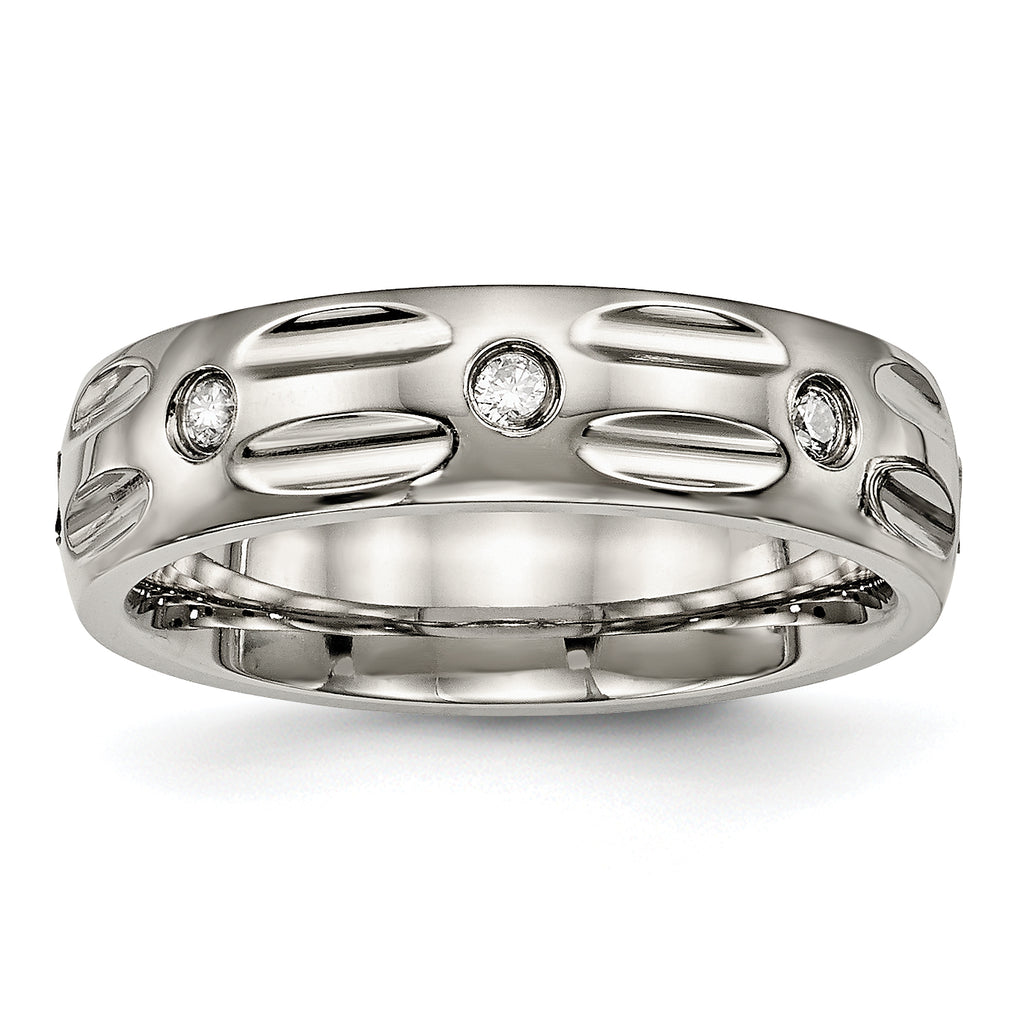 Titanium Polished with CZ 6mm Grooved Band