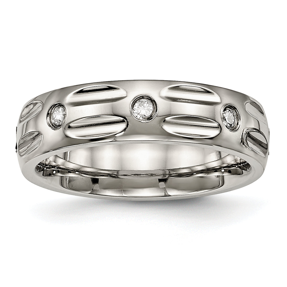 Titanium Polished with CZ 6mm Grooved Band