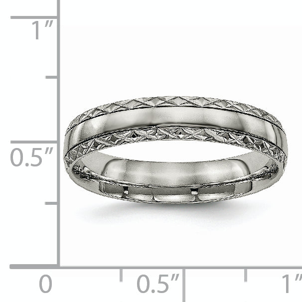 Titanium Polished Grooved 5mm Criss Cross Design Band