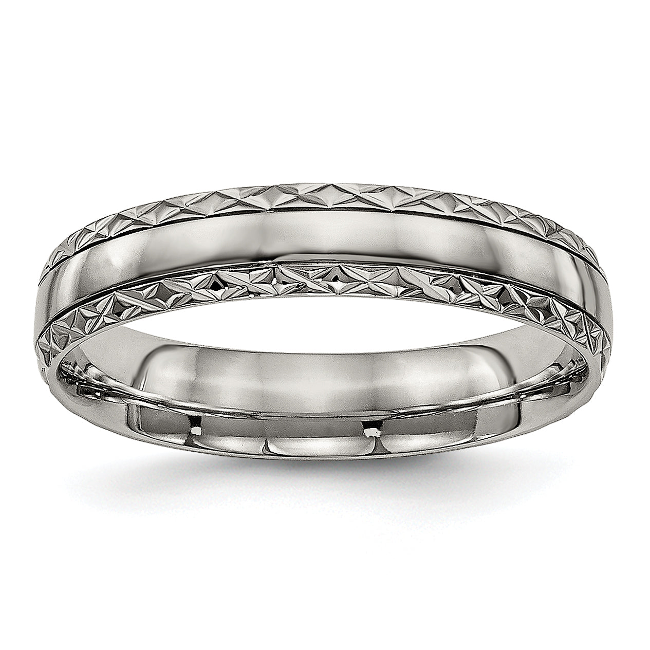 Titanium Polished Grooved 5mm Criss Cross Design Band Main image