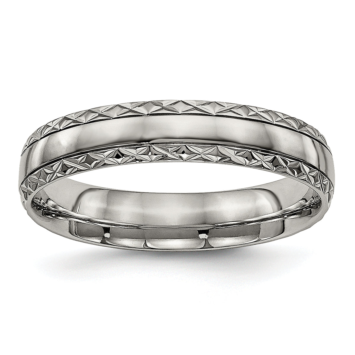 Titanium Polished Grooved 5mm Criss Cross Design Band