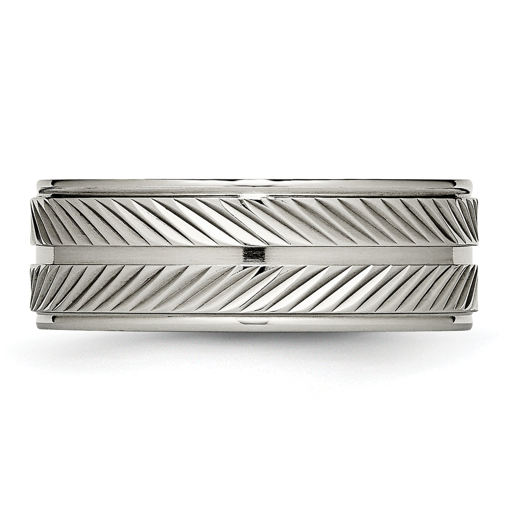 Grooved Wedding Band in Titanium, 8mm