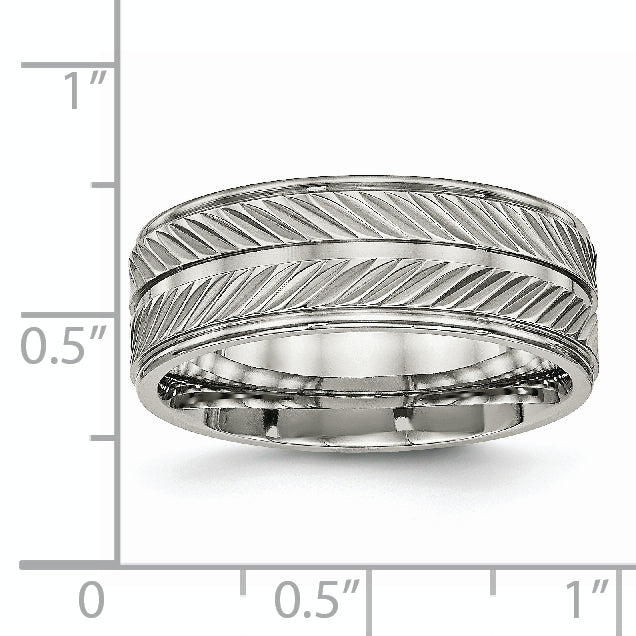 Grooved Wedding Band in Titanium, 8mm
