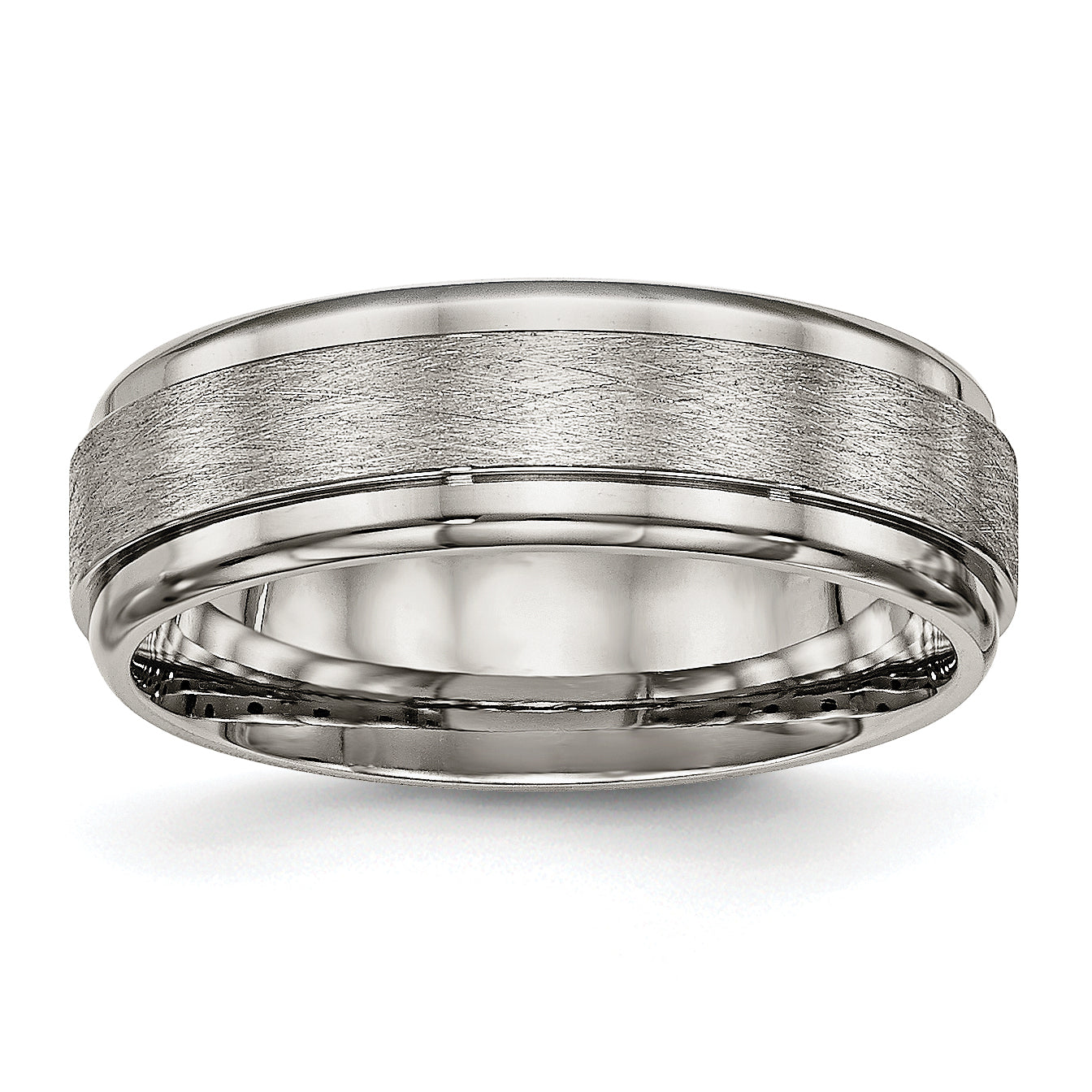 Titanium Brushed Center 7mm Ridged Edge Band Main image