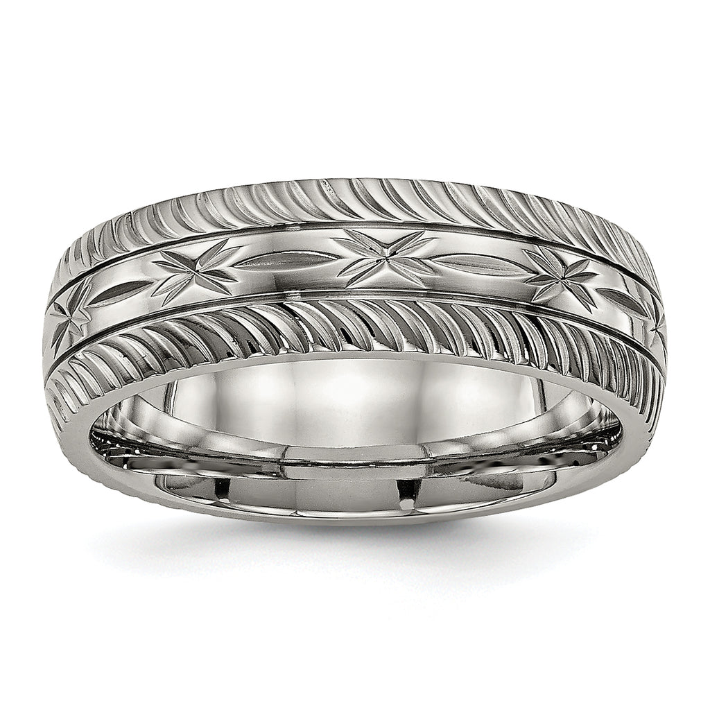 Titanium Polished Diamond Cut 7mm Band