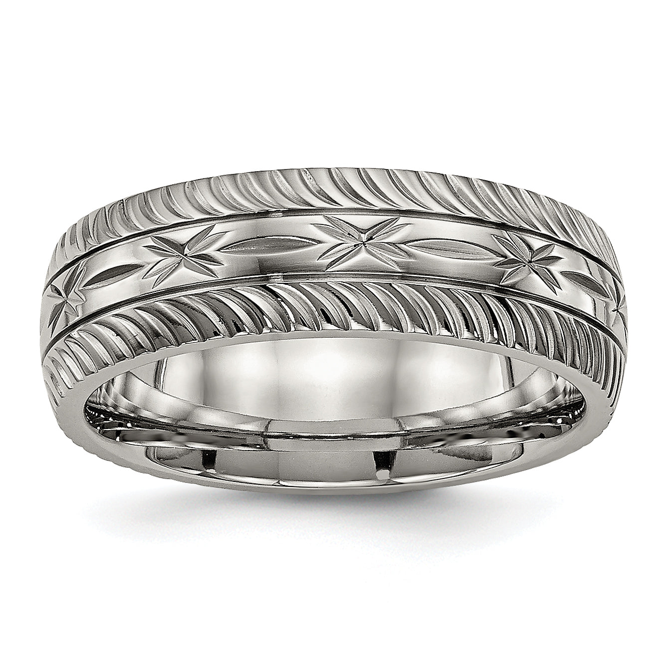 Titanium Polished Diamond Cut 7mm Band