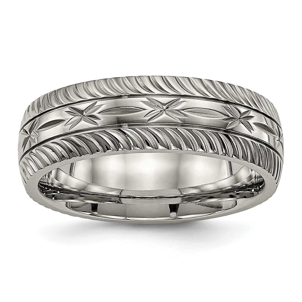 Titanium Polished Diamond Cut 7mm Band