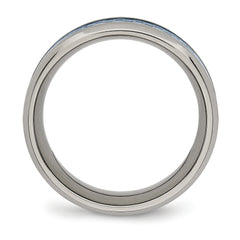 Titanium Wedding Band with Blue Carbon Fiber Inlay and Polished Finish