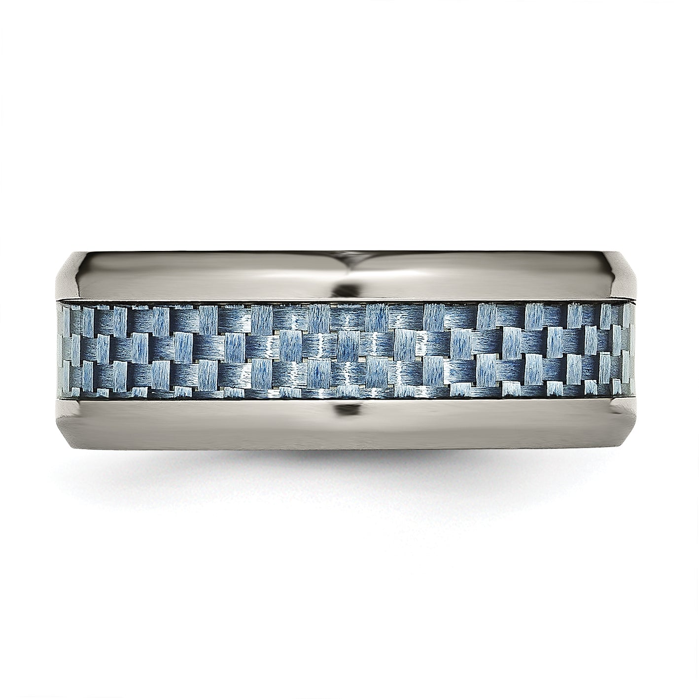 Titanium Wedding Band with Blue Carbon Fiber Inlay and Polished Finish