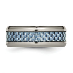 Titanium Wedding Band with Blue Carbon Fiber Inlay and Polished Finish