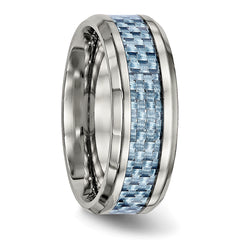 Titanium Wedding Band with Blue Carbon Fiber Inlay and Polished Finish