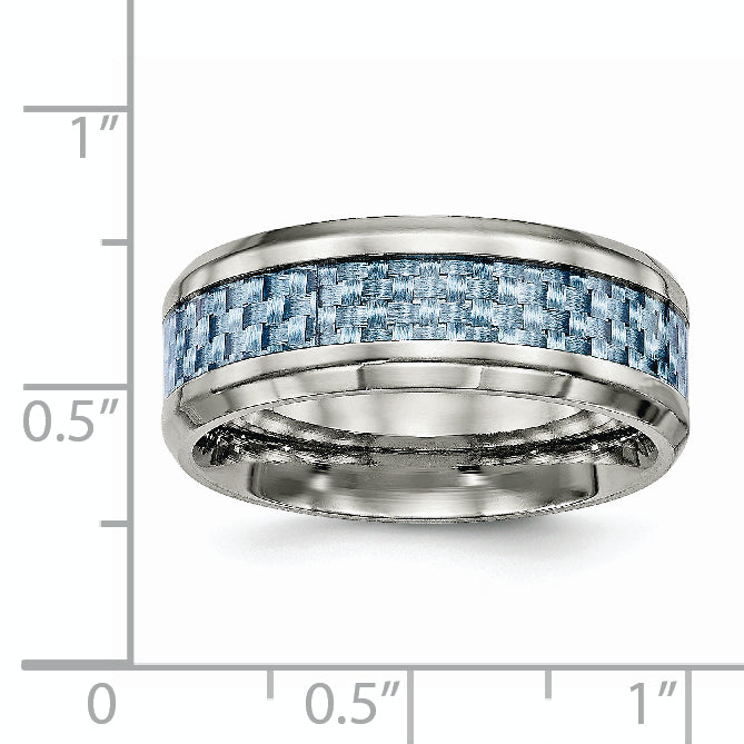 Titanium Wedding Band with Blue Carbon Fiber Inlay and Polished Finish
