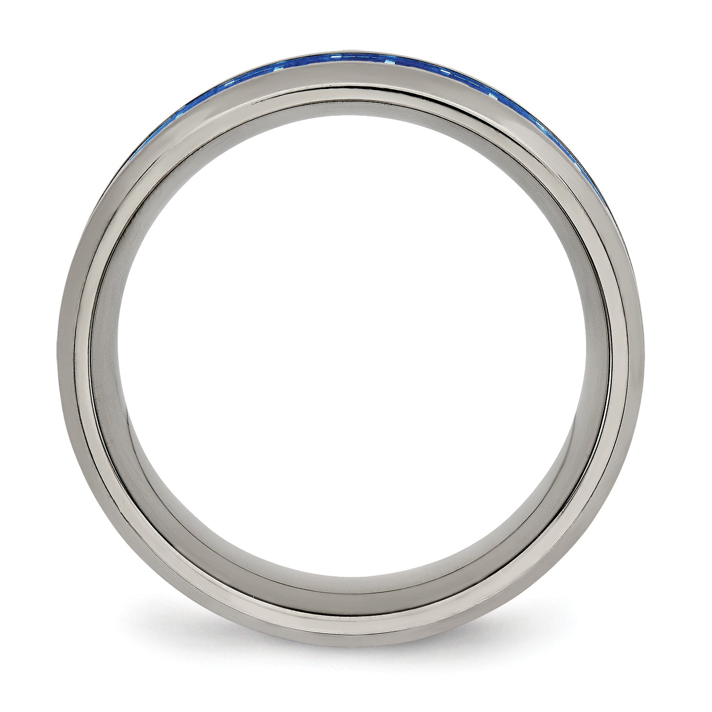 Titanium Wedding Band with Blue Carbon Fiber Inlay, Polished Finish