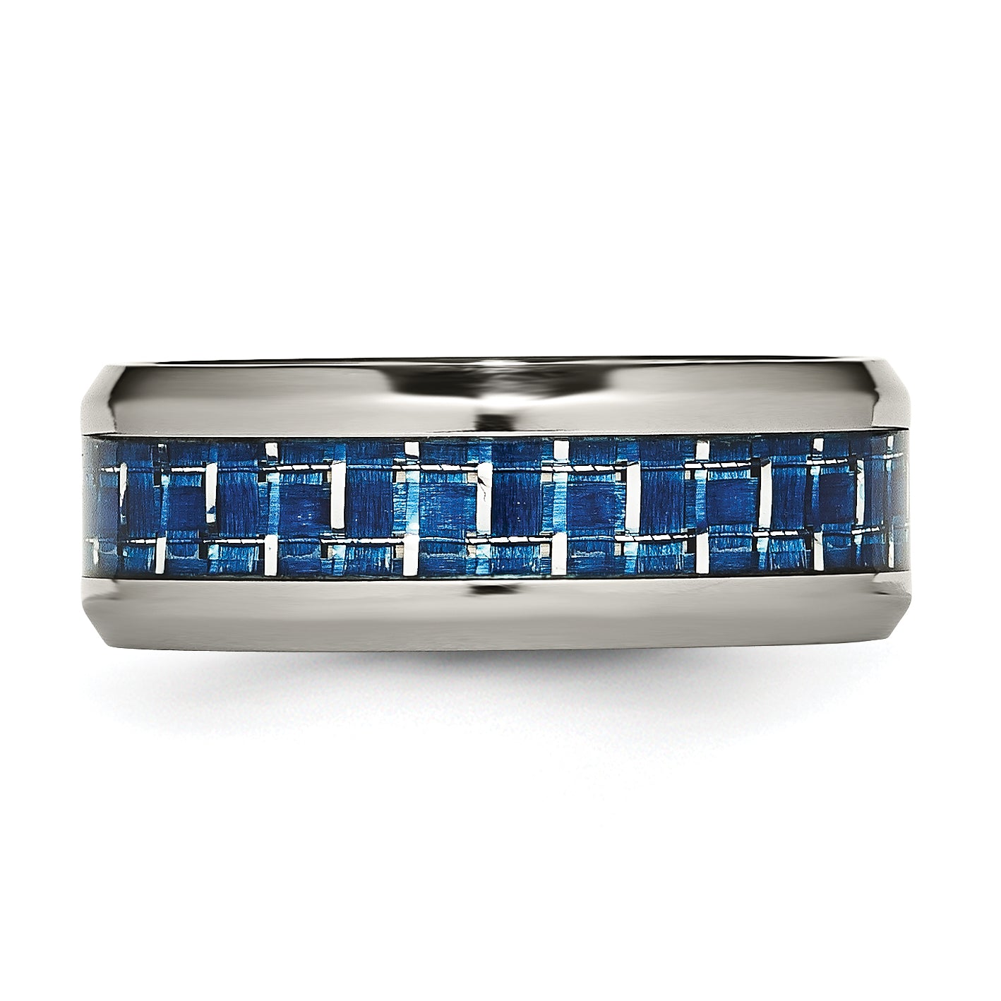 Titanium Wedding Band with Blue Carbon Fiber Inlay, Polished Finish