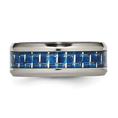 Titanium Wedding Band with Blue Carbon Fiber Inlay, Polished Finish