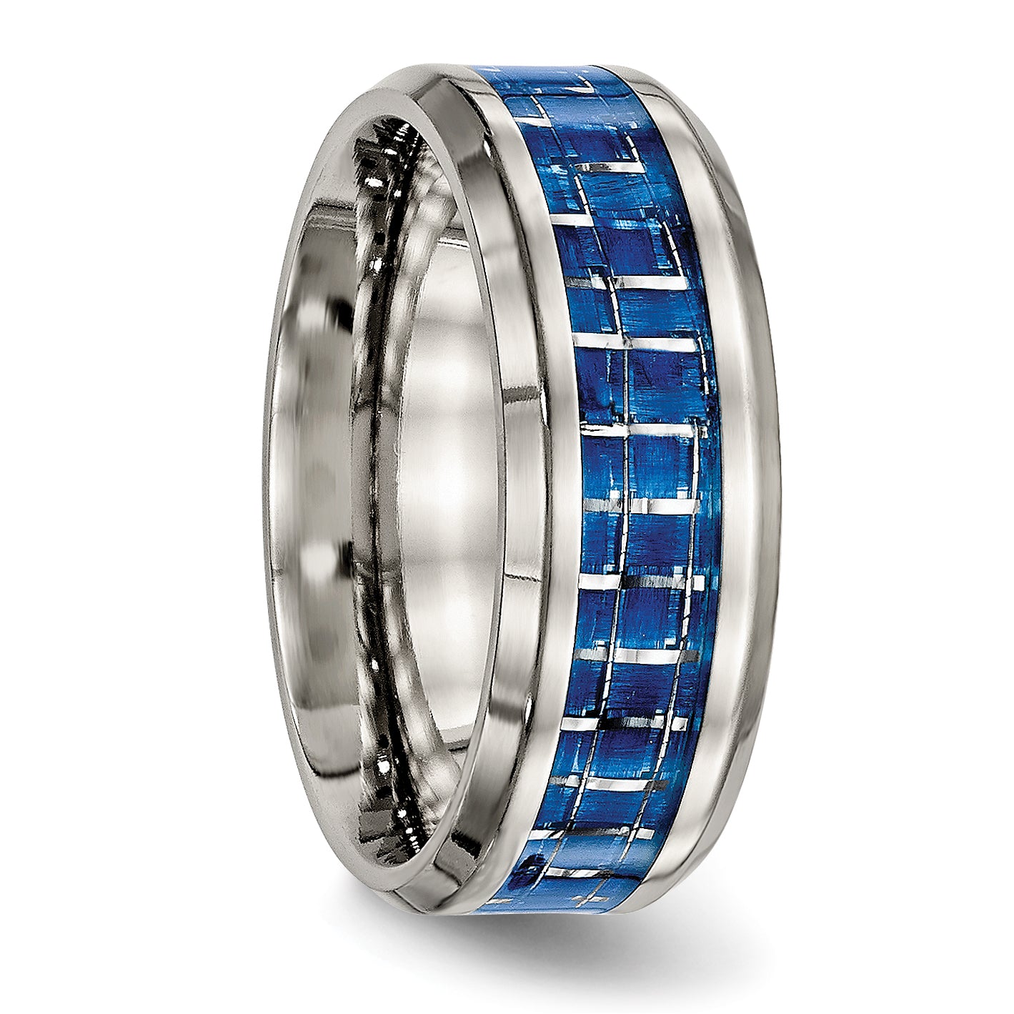 Titanium Wedding Band with Blue Carbon Fiber Inlay, Polished Finish