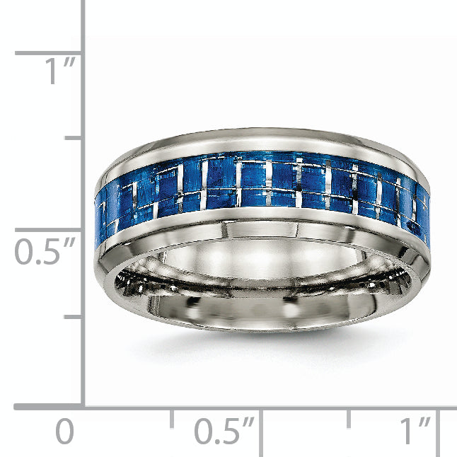 Titanium Wedding Band with Blue Carbon Fiber Inlay, Polished Finish