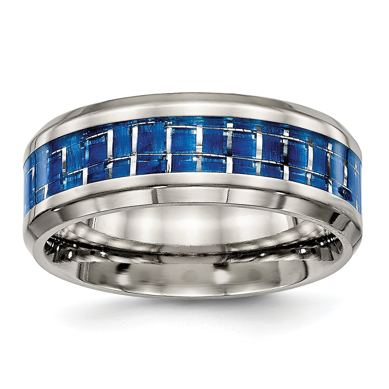 Titanium Polished with Blue and White Carbon Fiber Inlay 8mm Band