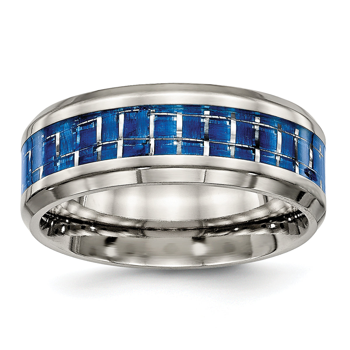 Titanium Polished with Blue and White Carbon Fiber Inlay 8mm Band
